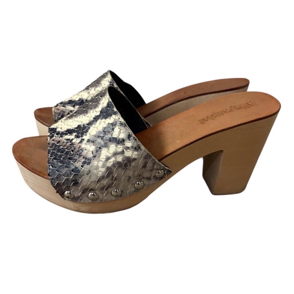 Jeffrey Campbell Dlight Studded Leather Faux Snakeskin Wooden Clog Mules Sz 7